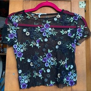 urban outfitters cropped mesh floral top